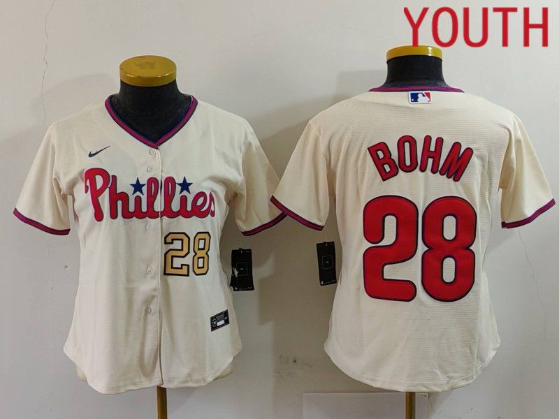 Youth Philadelphia Phillies #28 Bohm Cream Game 2024 Nike MLB Jersey style 3